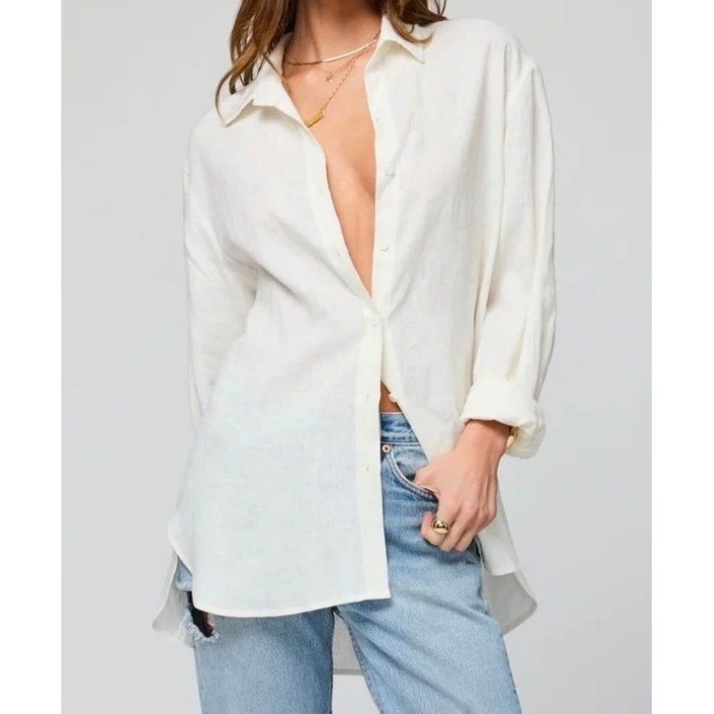 J.Jill Cotton Stretch Tunic LT White Classic Poplin Relaxed Fit Button Down #826